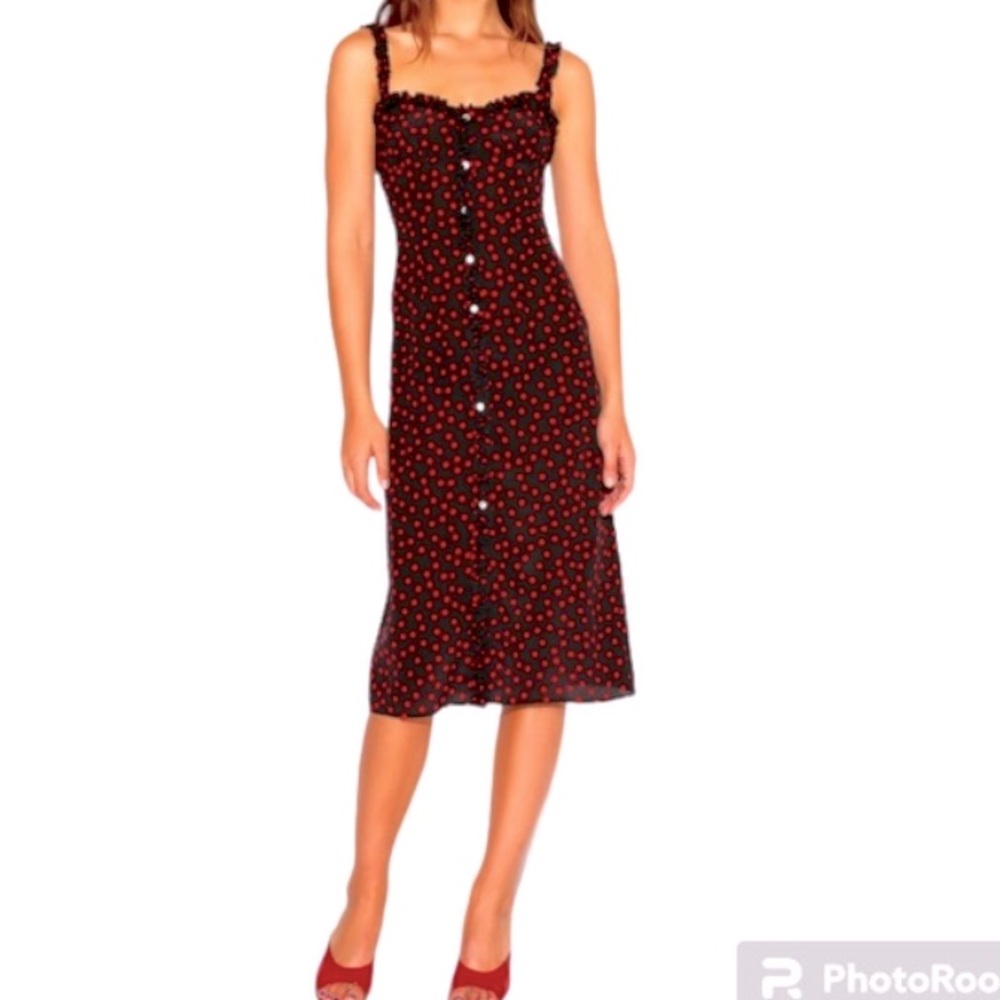 Realisation Silk Polk Dots Ruffled Bottom Down Straps Mid Dress Size M